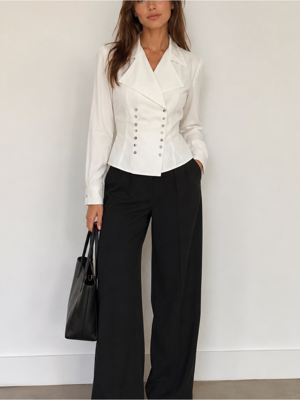 Vintage CTME White Asymmetrical Blouse Shell Button Jacket Top Made USA S